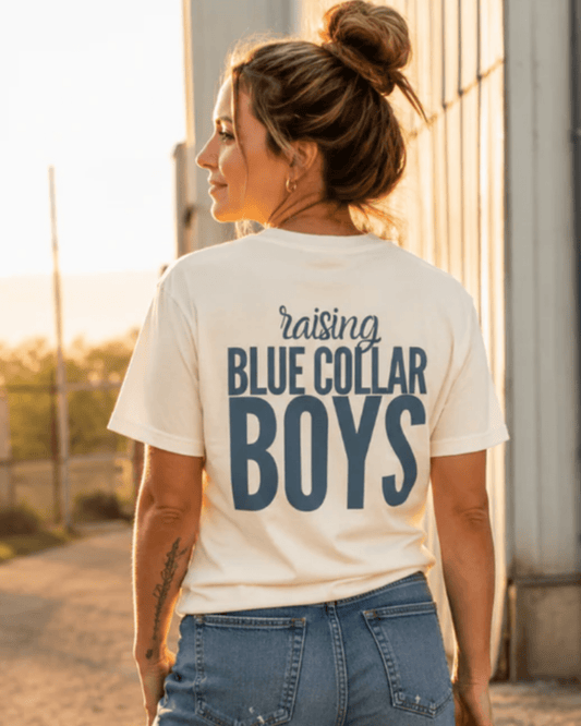 Raising Blue Collar Boys | Women's Comfort Colors Graphic Tee | Hammer & Honey Co.